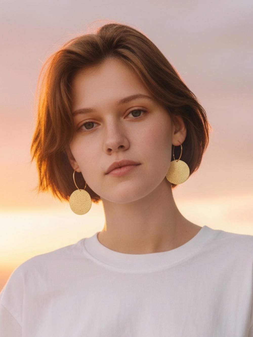Gold Disc Hoop Earrings - Women Jewelry( New)